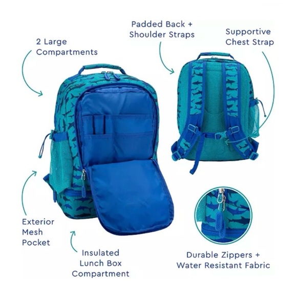 Bentgo Kids Shark 2-in-1 Backpack With Insulated Lunch Compartment - Picture 2 of 16